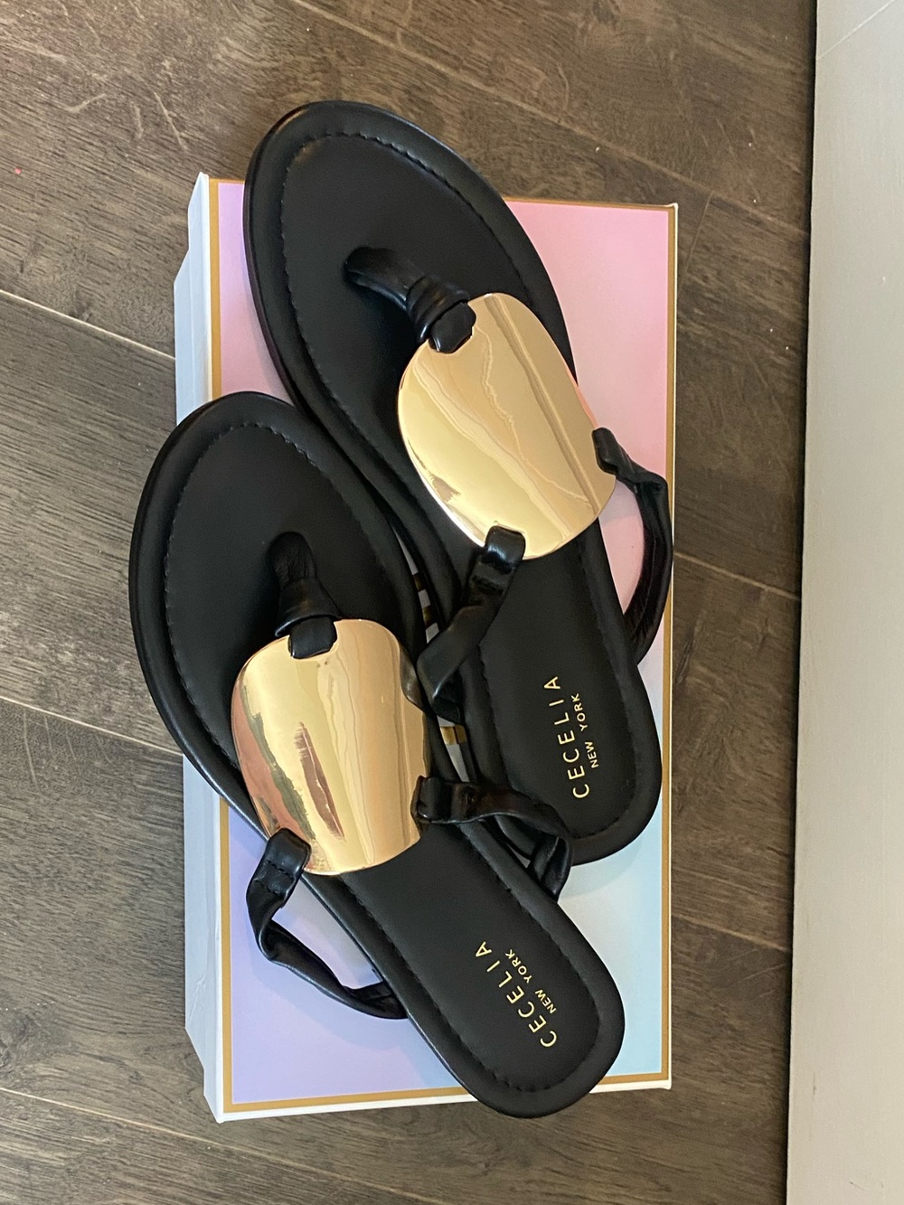 CECELIA NEW YORK Black Sandals with Gold Medallion - Picture 2 of 8